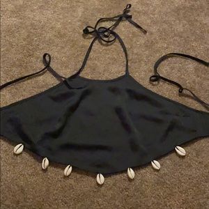 Black shell tie halter top
